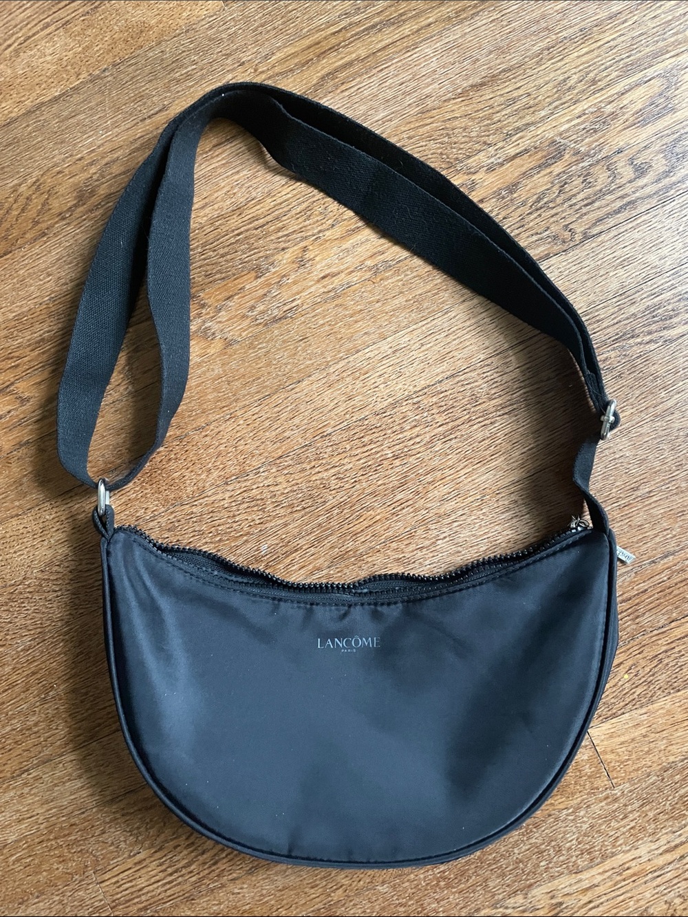 Lancôme Black Crescent Nylon Shoulder Bag with Wide Strap